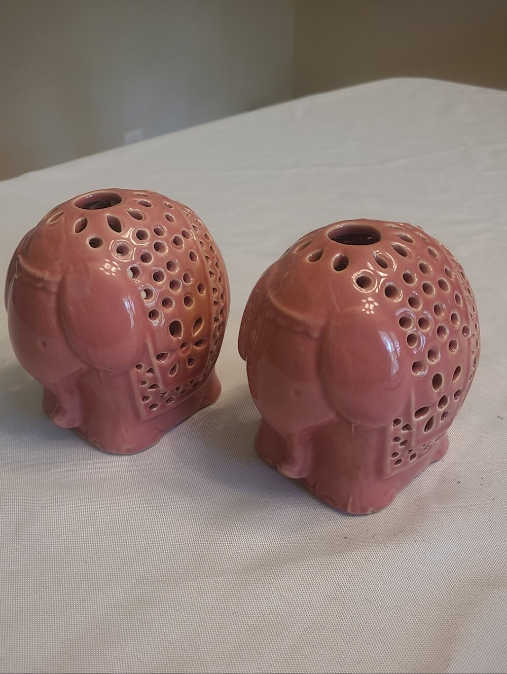 Pair Of Pink Elephant Tealight Holders